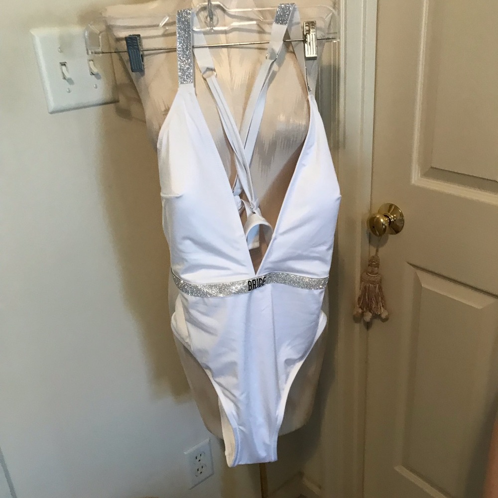 Victoria’s Secret swimsuit one piece snow with rhinestone BRIDE size XL